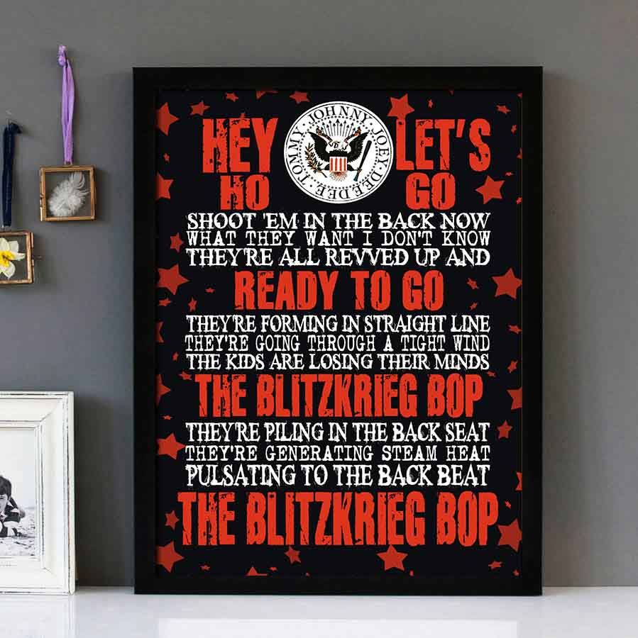 "The Blitzkrieg Bop" - Ramones - Framed Lyrics Wall Art Design